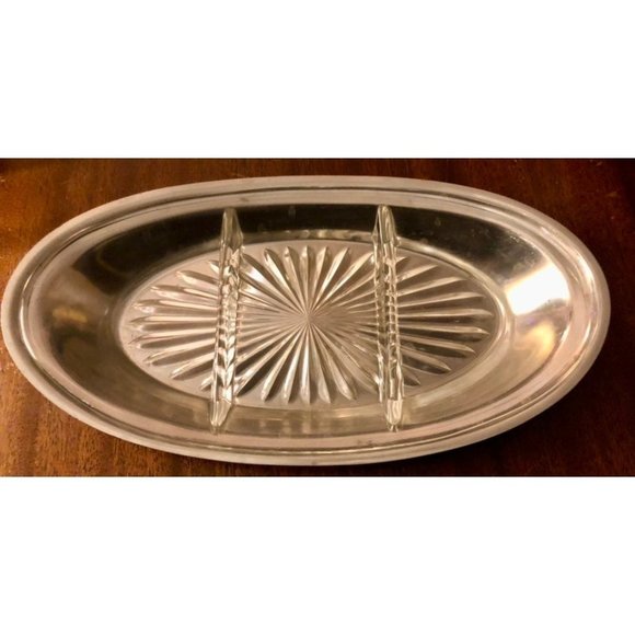Steiff pewter serving tray w/ divided glass relish olive dip insert - Picture 1 of 3